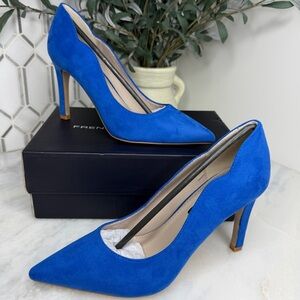 French Connection Royal Blue Faux Suede Pointed Toe Stiletto Heels 7.5 New